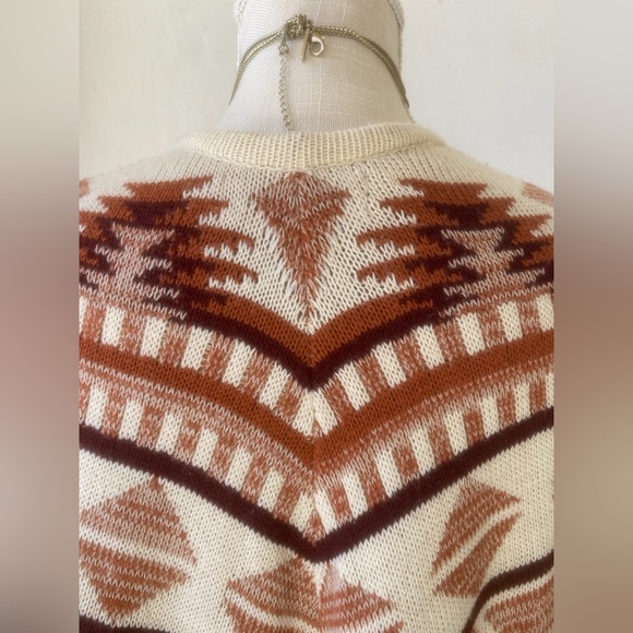 vintage earth tone fringed shawl poncho cape native design - Picture 7 of 15